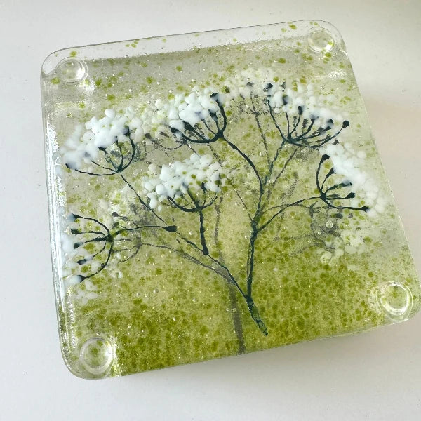 Cow parsley fused glass coasters